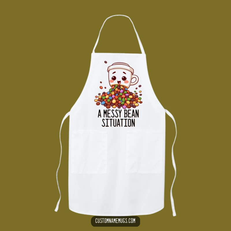 Funny Coffee Bean Spill Apron: Chef Character Wear for Humorous Kitchen Adventures