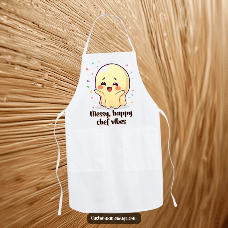 Funny Wobbly Jelly Apron: A jelly character with bewildered joy catching confetti, bringing party humor to the kitchen and making a funny gift.