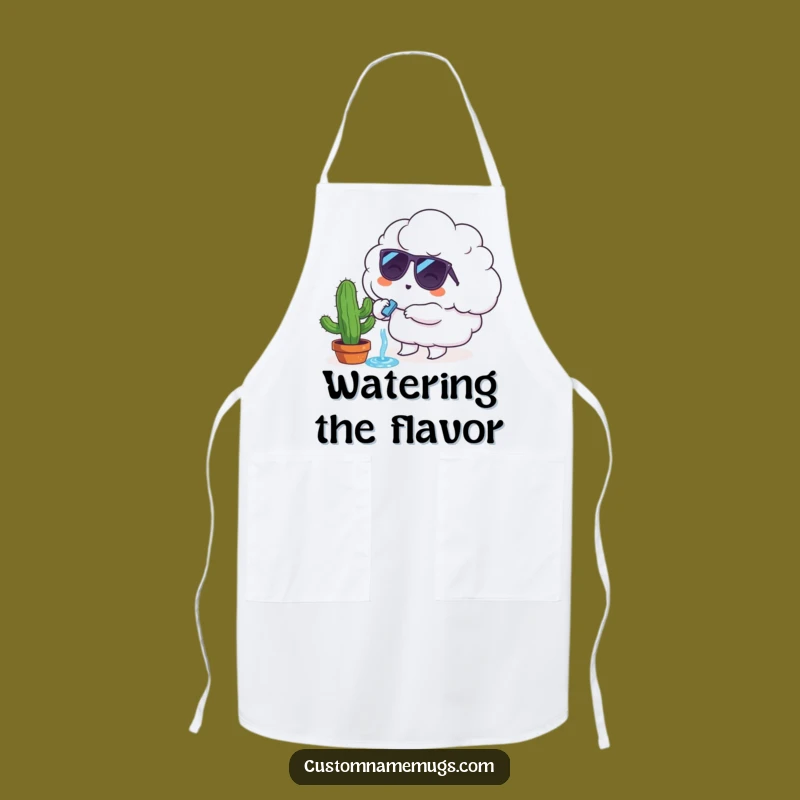 Funny Kitchen Apron: Cloud Character Cactus Watering, Hilarious Cooking Gift