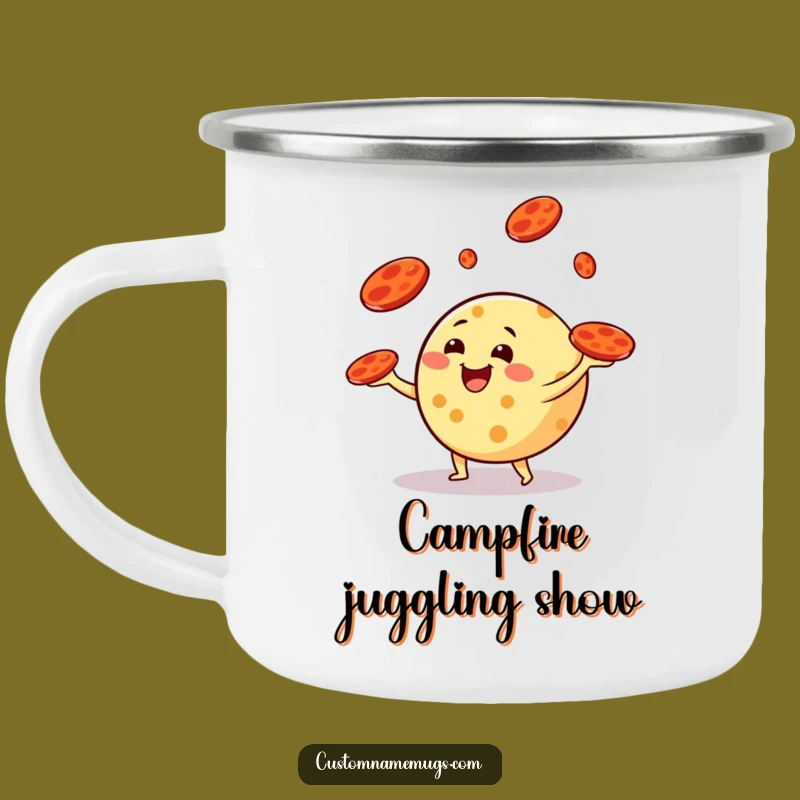 Funny Cheese Juggling Camping Mug: Durable & Whimsical Pepperoni Toss Mug