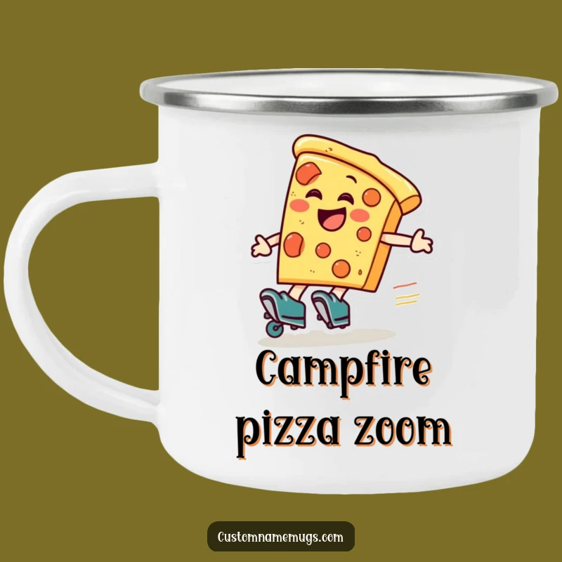 Funny Pizza Roller Skater Camping Mug: Hilarious Outdoor Companion for Speedy Meals