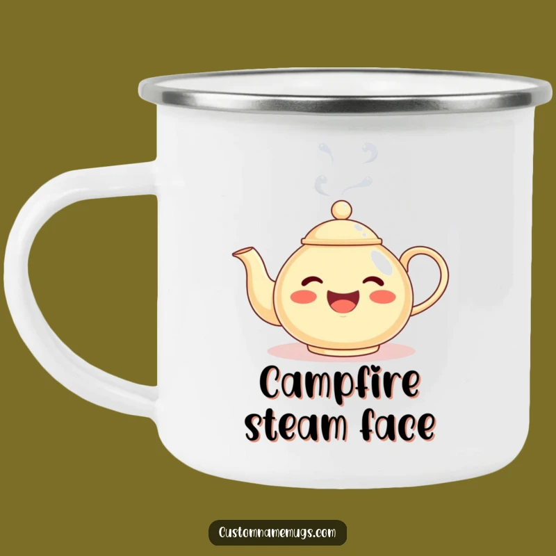 Funny Teapot Steam Face Camping Mug: Enjoy Your Brew Outdoors with This Humorous Companion