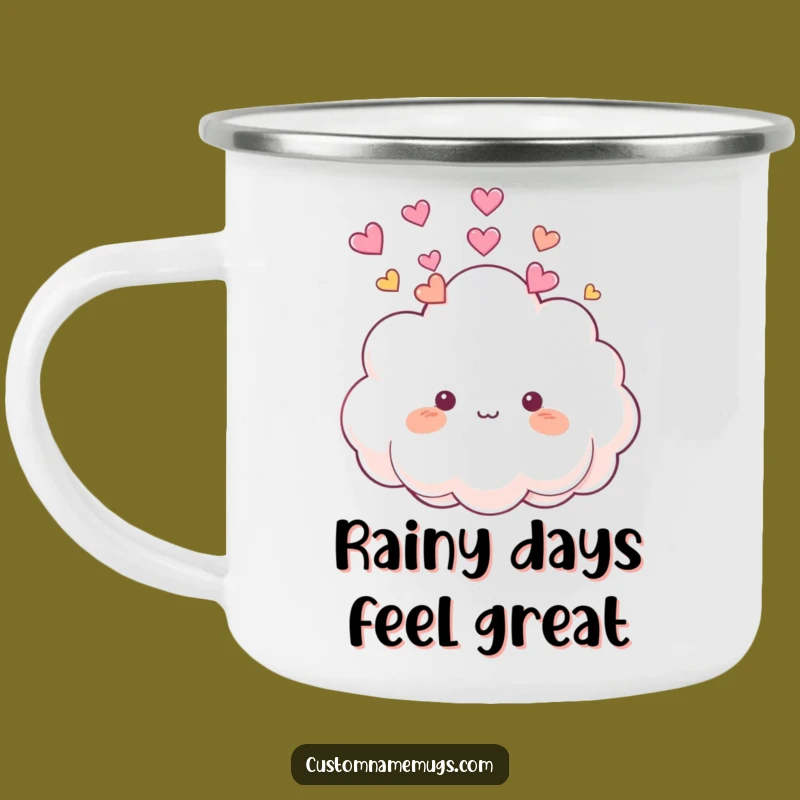 Funny Cloud Heart Camping Mug: Cute Fluffy Character Enamel Mug for Outdoor Joy