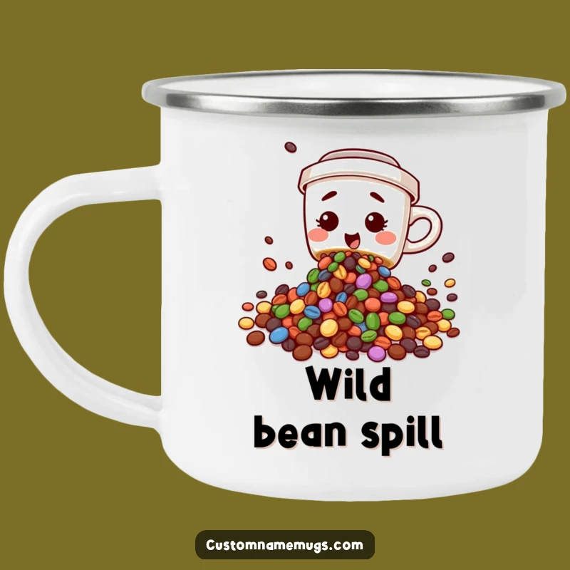 Funny Coffee Bean Spill Camping Mug: Outdoor Character Drinkware for Coffee Lovers