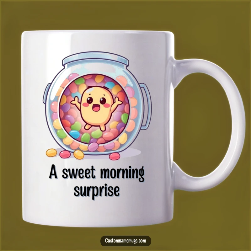 Funny Jellybean Bounce Mug Gift - Surprised Character's Candy Jar Escape!