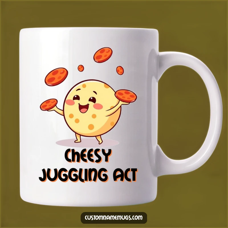 Funny Cheese Juggling Mug: Hilarious Pepperoni Toss Gift for Food Lovers