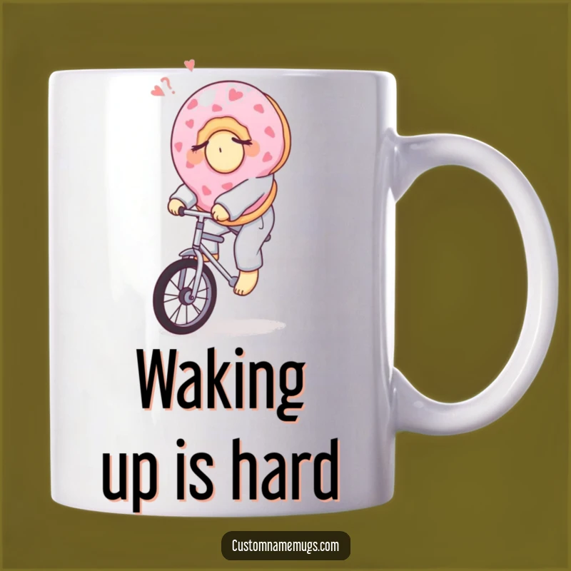 Funny Donut Pajama Mug Gift - Sleepy Character's Hilarious Unicycle Ride!