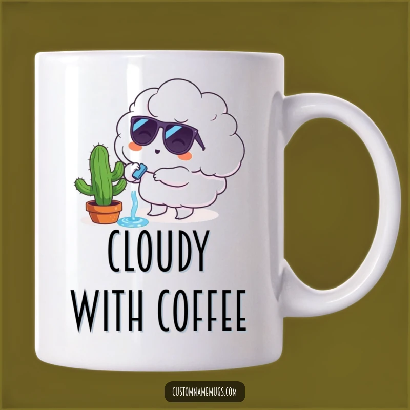 Funny Gardening Mug: Cloud Character Watering Cactus, Hilarious Plant Gift