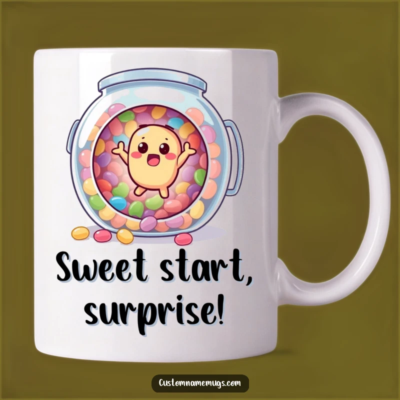 Funny Jellybean Candy Jar Mug: Hilarious Surprised Character Gift for a Sweet Surprise!