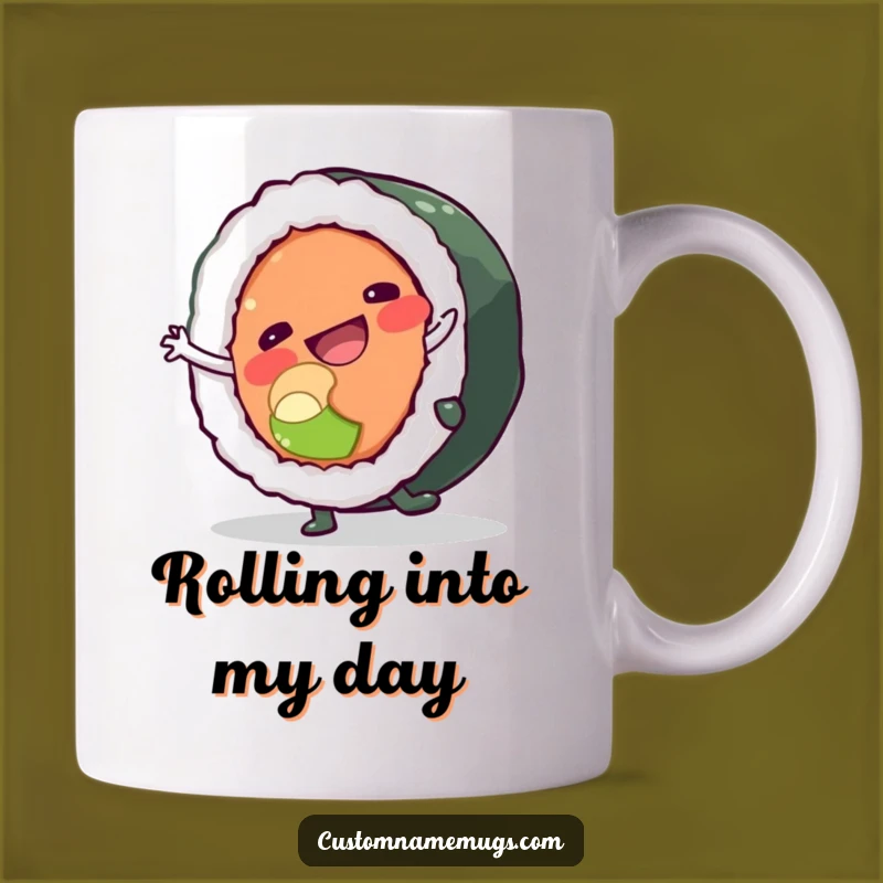 Funny Sushi Cartwheel Mug: Happy Character Gift for Japanese Food Lovers