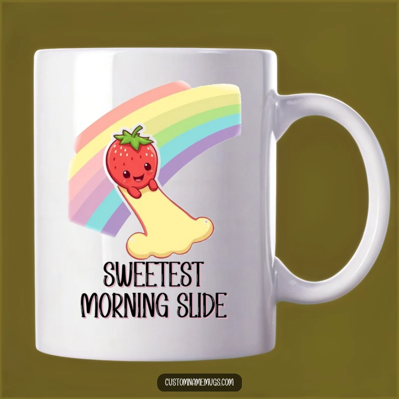 Funny Strawberry Rainbow Mug: Hilarious Fruit Slide Art Gift for Joyful Mornings