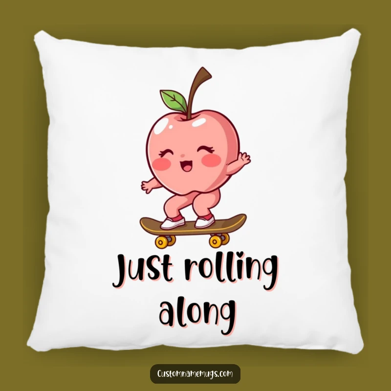 Funny Apple Skater Pillow: Rosy Blush & Rogue Ride - Comfy & Cool!