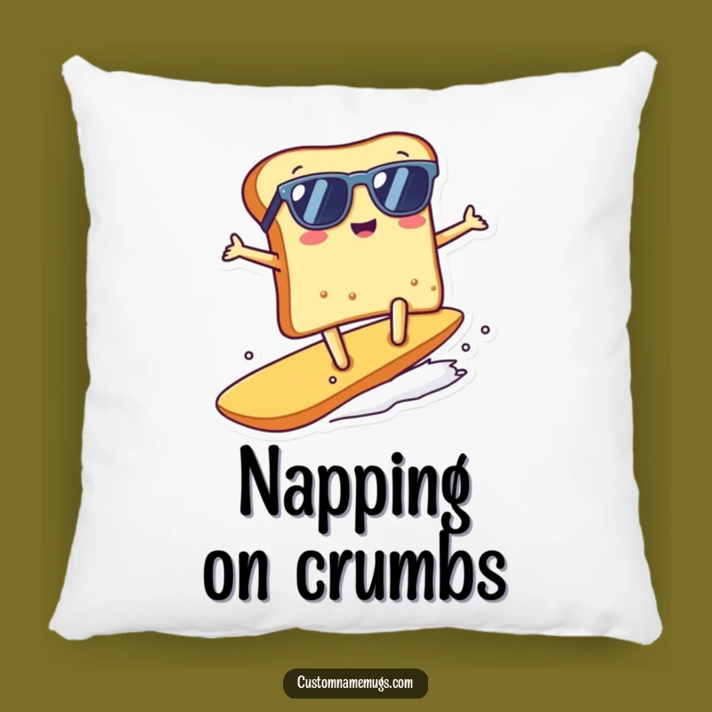 Comforting Funny Kawaii Toast Surfing Pillow, Soft Gift for Laid-Back Souls