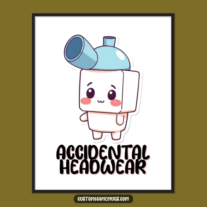 Funny Plunger Hat Digital Art Print: Instant Whimsy with This Blocky Character's Hilarious Design