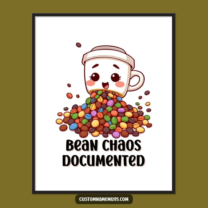 Funny Coffee Bean Spill Digital Print: Instant Character Decor for Walls