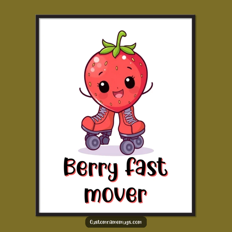 Funny Strawberry Roller Skate Digital Print: Instantly Add Cheerful Art to Your Walls