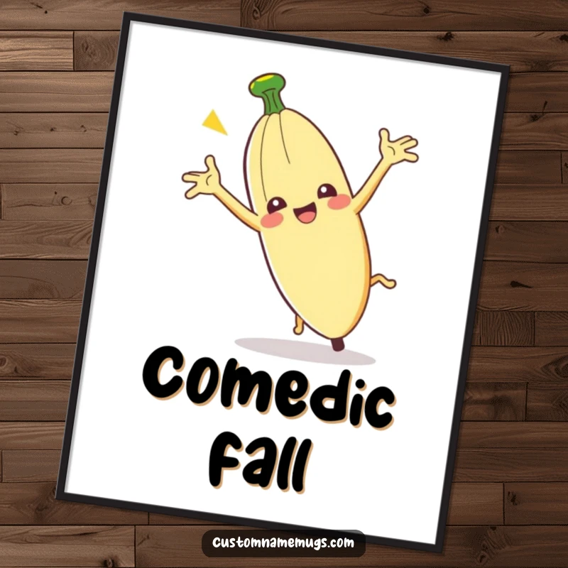 Funny Clumsy Banana Peel Digital Art Print: Banana peel slips comically, perfect for humorous decor.