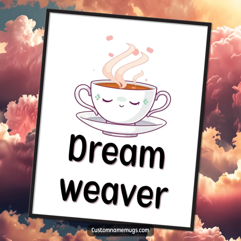 Funny Napping Teacup Digital Art Print: High-resolution digital download of a cute teacup peacefully napping in a cloud of steam, a funny artistic touch.