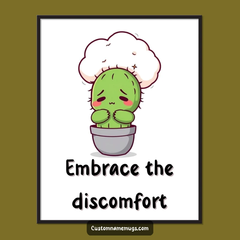 Funny Awkward Cactus Cloud Hug Digital Art: Hilarious Printable Wall Decor