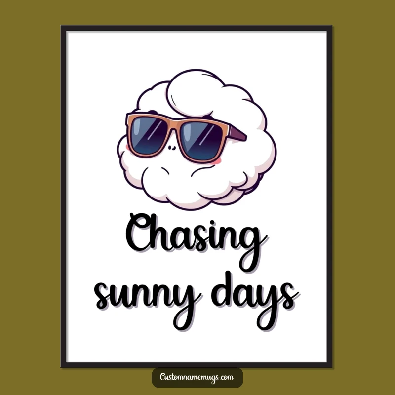 Funny Cloud Digital Art: Comical Escape with Sunglasses Wall Decor