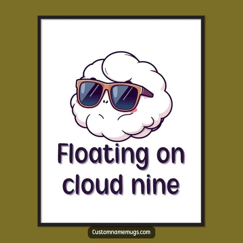 Funny Cloud Sunglasses Digital Art Print: Hilarious Floating Character for Instant Comical Decor!