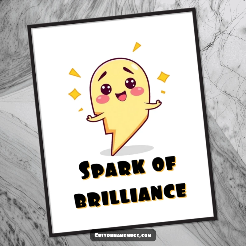 Funny digital art print of a smiling, clumsy lightning bolt character comically zapping himself, ideal for humorous decor.