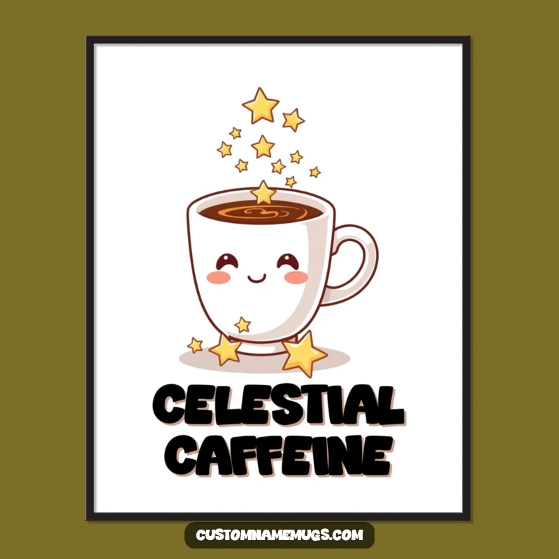 Funny Coffee Cup Stars Digital Art: Magical Scene for Instant Download and Whimsy