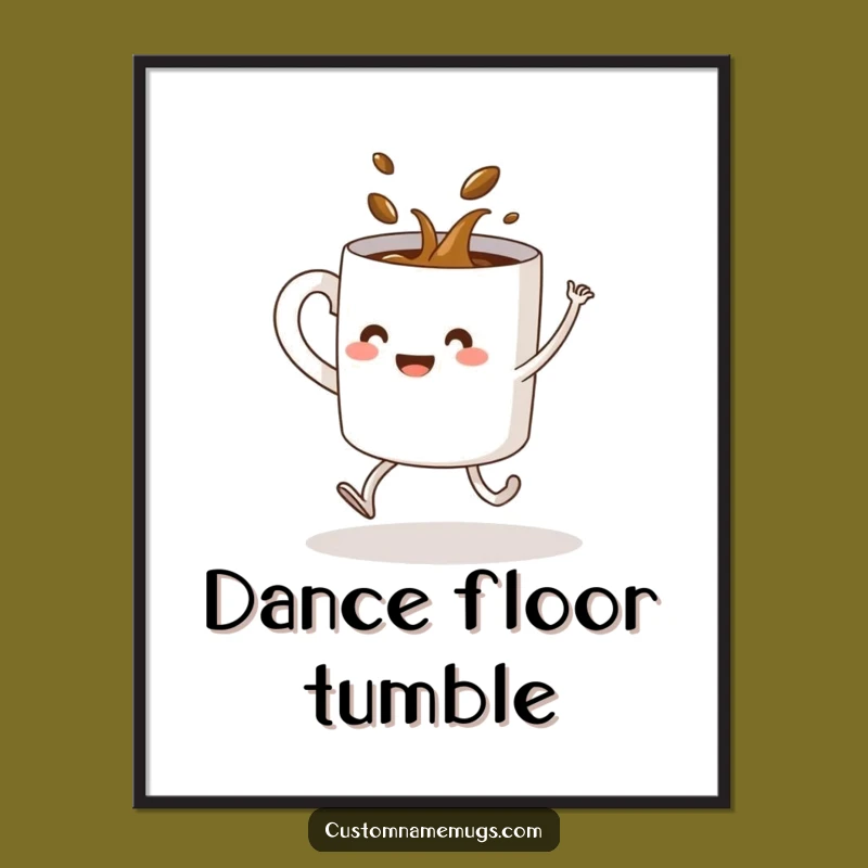 Funny Coffee Mug Dance Art Print: Hilarious Decor for a Lively Space