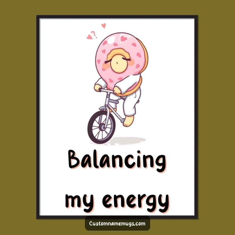 Funny Donut Digital Art - Sleepy Character's Pajama Unicycle Ride, Instant Humor Gift!
