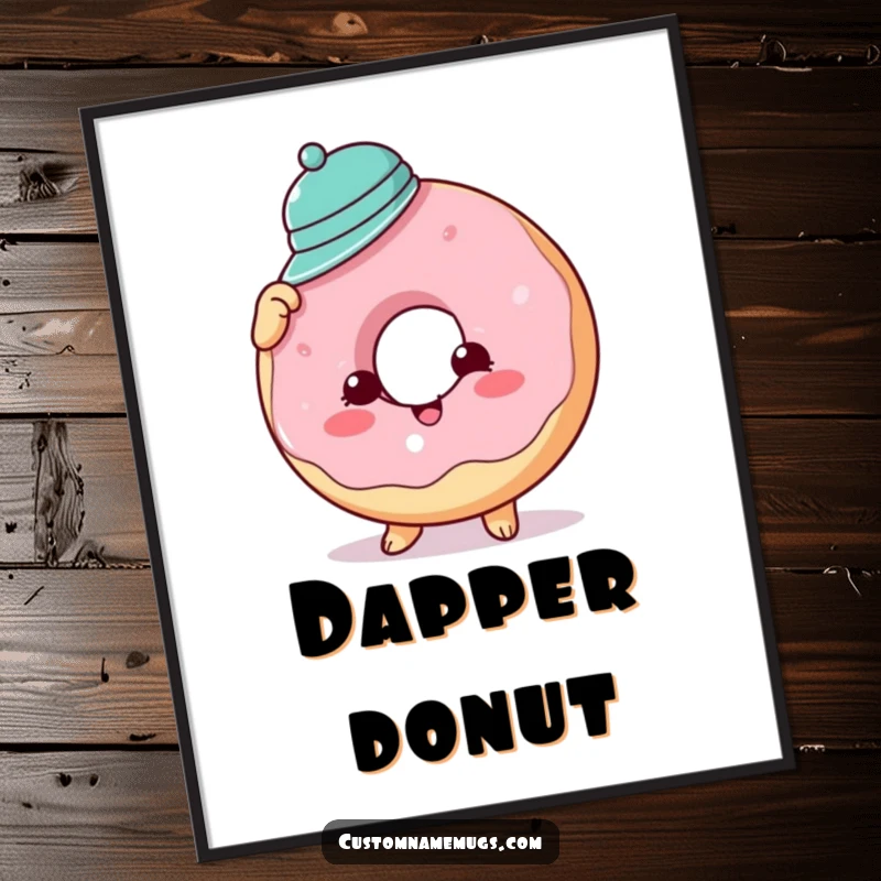 Funny donut digital canvas art capturing a cheerful donut comically attempting to wear a minuscule hat, embodying sweet, humorous fashion.