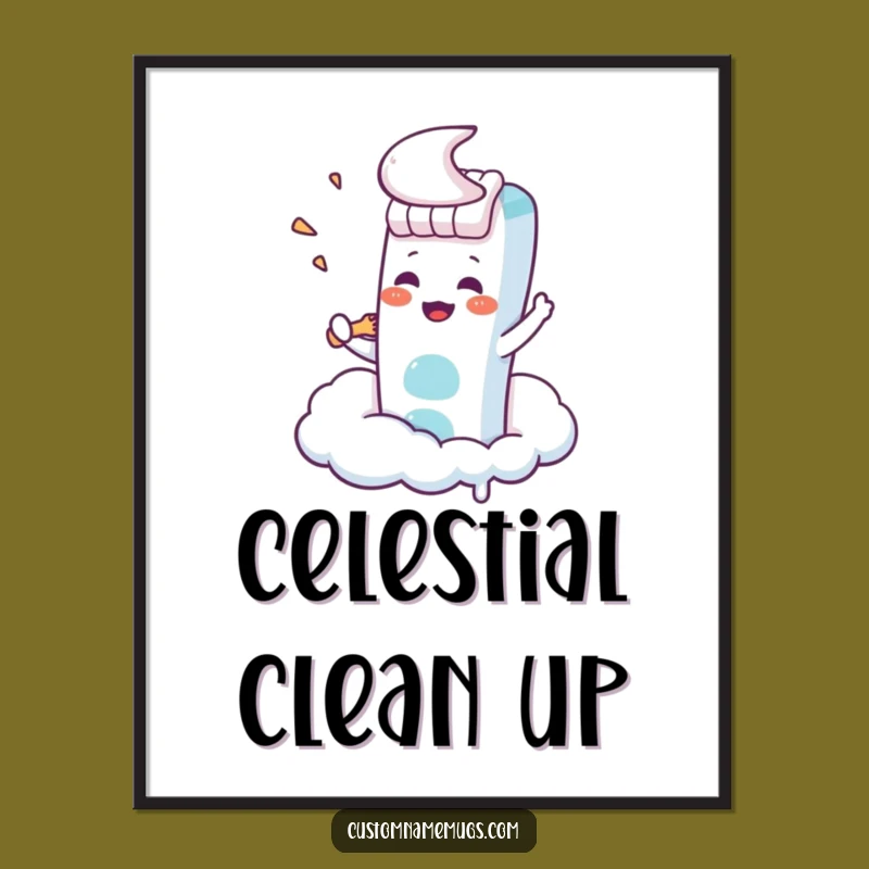 Funny Kawaii Toothbrush Cloud Digital Art: Hilarious Decor for Ambitious Spaces