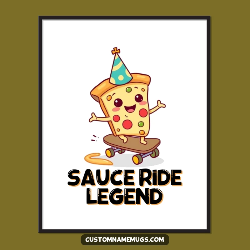Funny Pizza Skateboarder Digital Art: Cheerful Slice Print, Unique Funny Gift Decor
