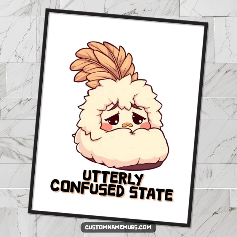 Funny Slipper Digital Art Print: A confused, fluffy slipper with a feather, showcasing unique humor and a perfect funny gift.