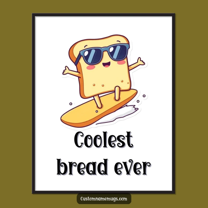 Instant Cool Funny Kawaii Toast Surfing Digital Art, Printable Beach Gift
