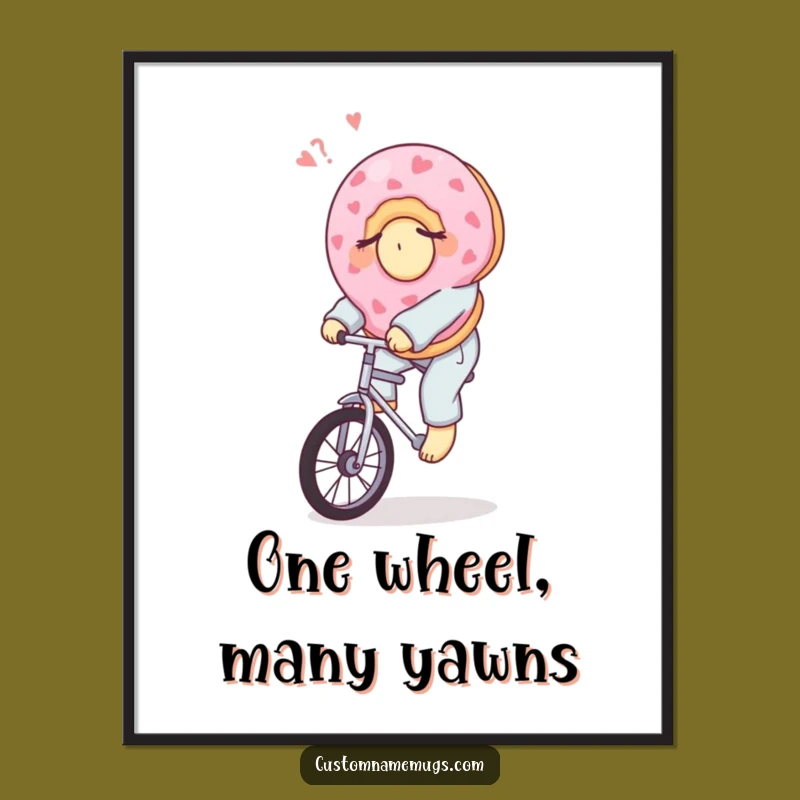 Funny Donut Digital Art: Sleepy Unicycle Morning Wall Decor