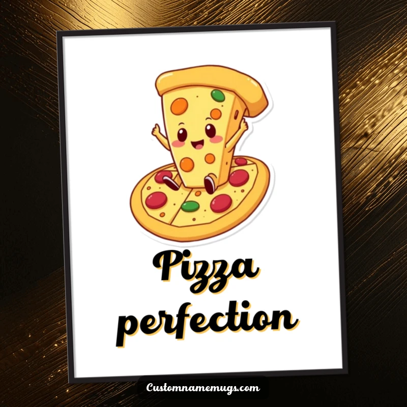 Funny cheese pizza digital canvas art capturing a proud cheese slice character joyfully falling into a massive pizza, embodying ultimate food fantasy.