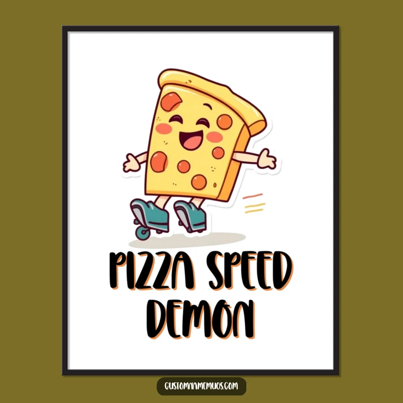 Funny Pizza Roller Skater Digital Art: Hilarious Zooming Scene for Instant Download