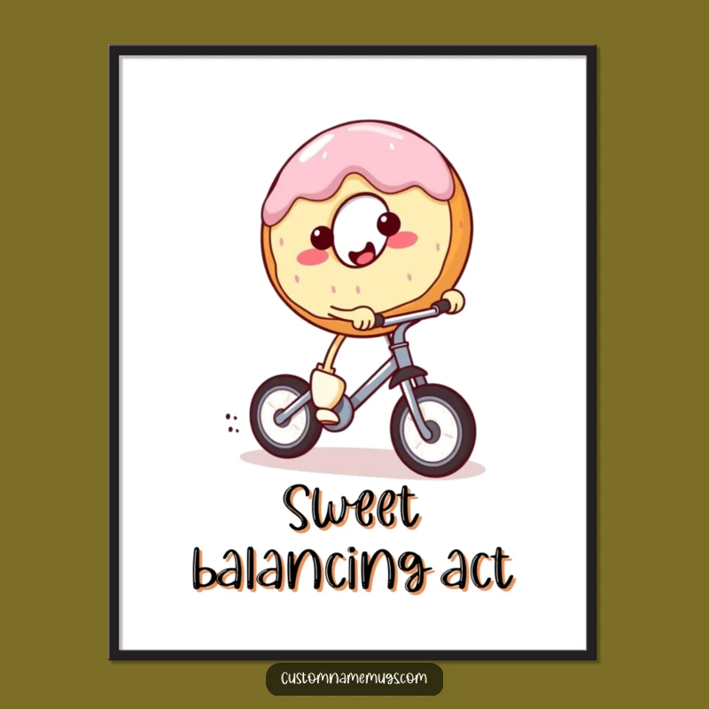 Funny Donut Unicycle Digital Art - Humorous Ride Wall Decor