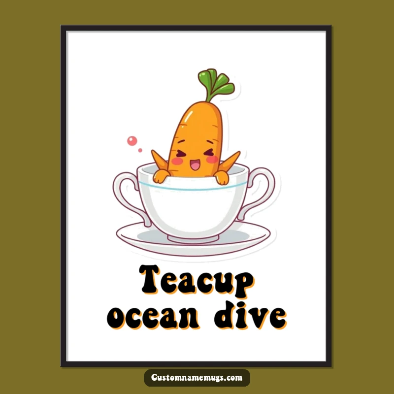 Funny Carrot Teacup Swim Digital Art - Whimsical Printable Decor Gift!