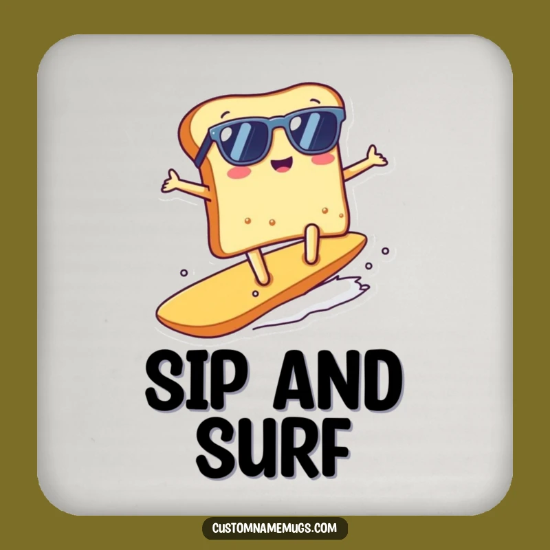 Bar Fun Funny Kawaii Toast Surfing Coaster, Whimsical Beach Gift Protector