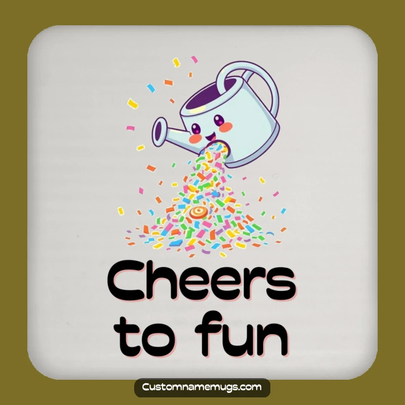 Funny Confetti Watering Can Drink Coaster: Protect Surfaces with Festive Humor