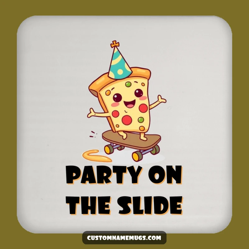 Funny Pizza Skateboarder Drink Coaster: Protect Surfaces with Pizza Fun, Funny Gift