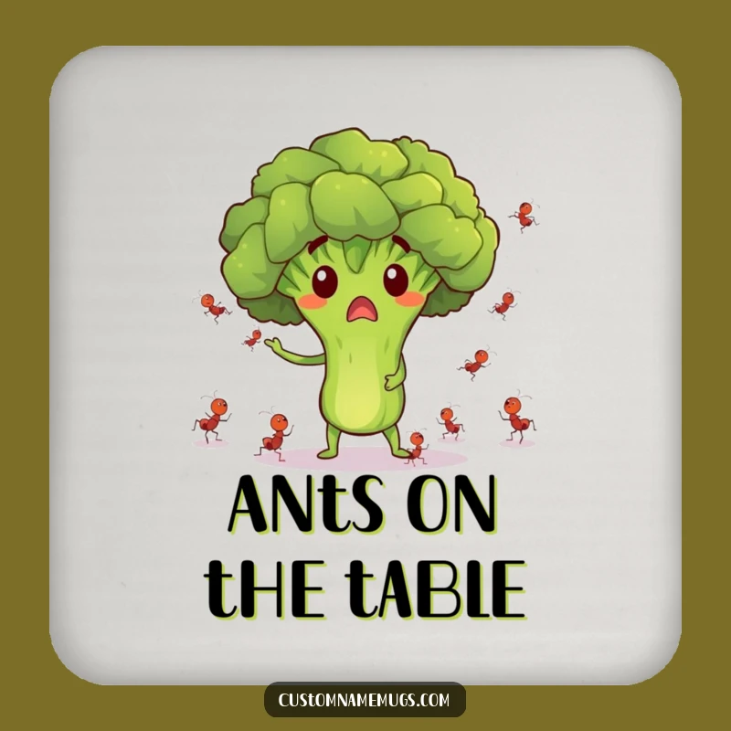 Funny Surprised Broccoli Ant Juggling Coaster - Protect Surfaces!