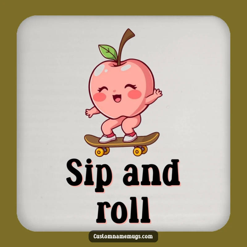 Funny Apple Skater Coaster: Rosy Blush & Rogue Ride - Protect Surfaces!