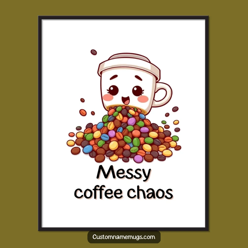 Funny Coffee Bean Spill Poster: Whimsical Character Art for Kitchen Decor