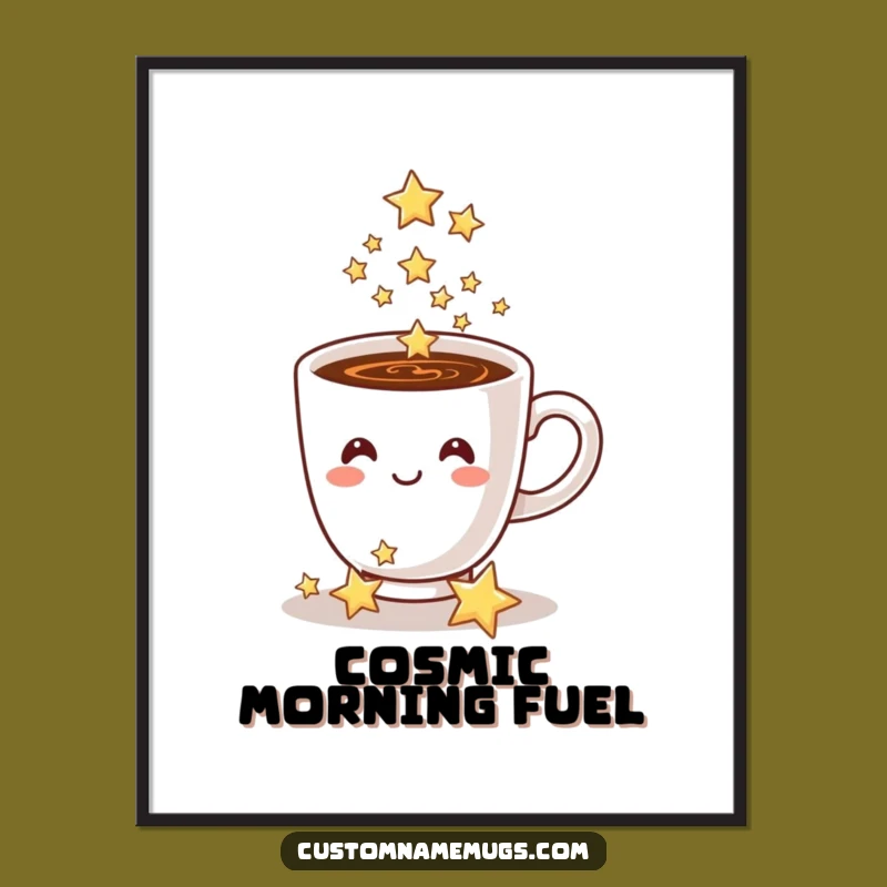 Funny Coffee Cup Stars Poster: Whimsical Art Print for a Magical Atmosphere