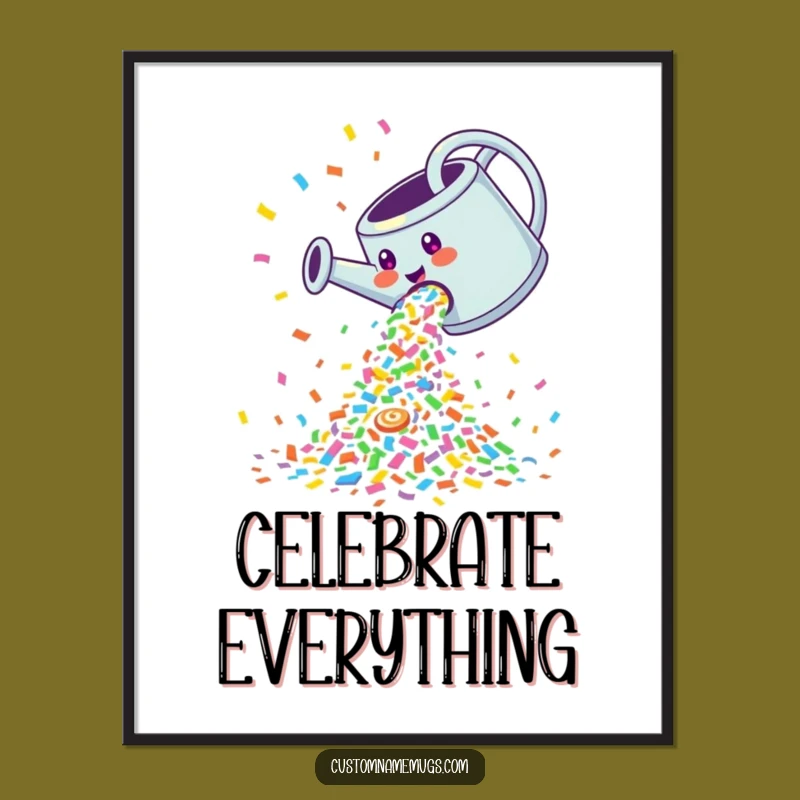 Funny Confetti Watering Can Poster: Hilarious Party Art for Festive Spaces