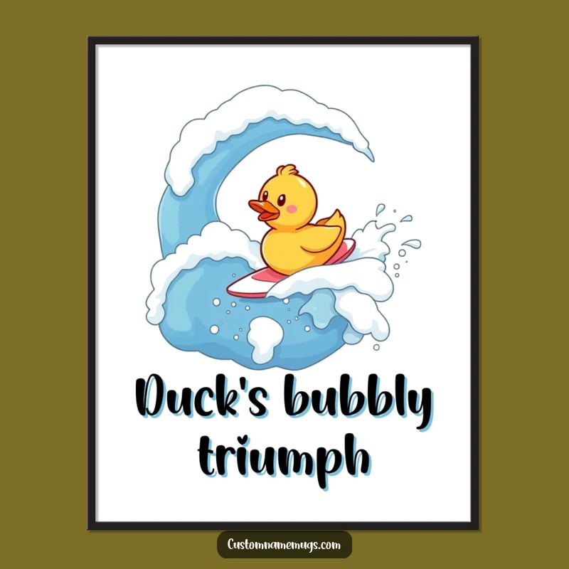 Funny Rubber Ducky Surfer Poster: Brave Character Art for Bathroom Decor