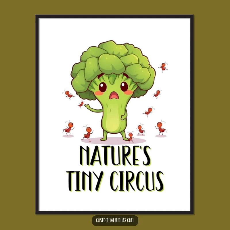 Funny Surprised Broccoli Ant Juggling Poster - Whimsical Wall Art!