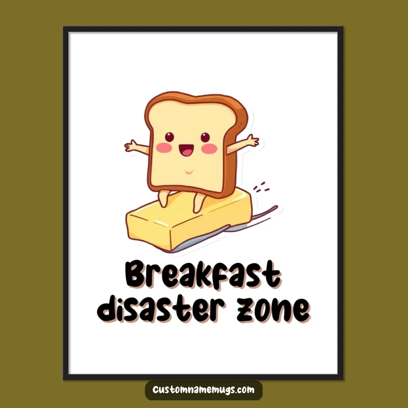 Funny Toast Surf Butter Poster: Vibrant Breakfast Character Art for Wall Decor